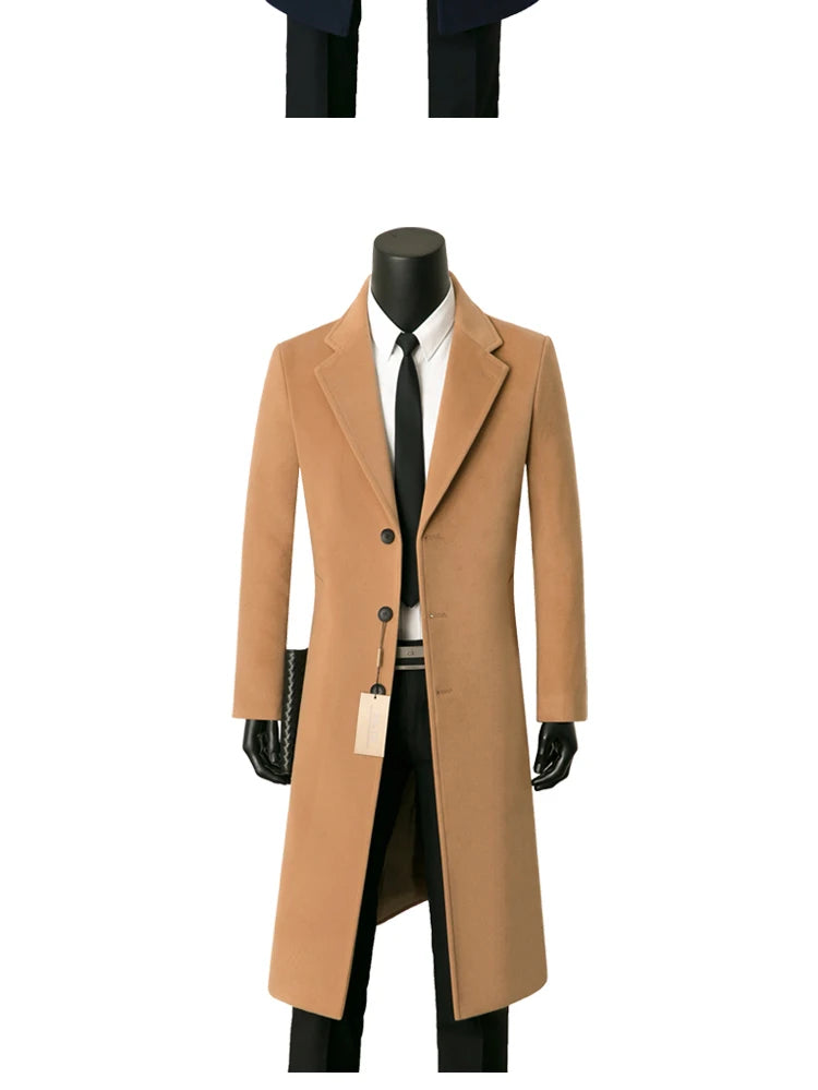 Men’s Cashmere Wool Overcoat | X-Long Single Button Coat in Plus Sizes S-9XL by BlazerBoyz