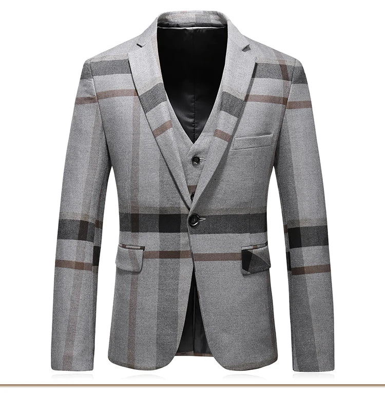 High-Quality Plaid Suit for Men | 3-Piece Slim Fit Business & Wedding Set by BlazerBoyz