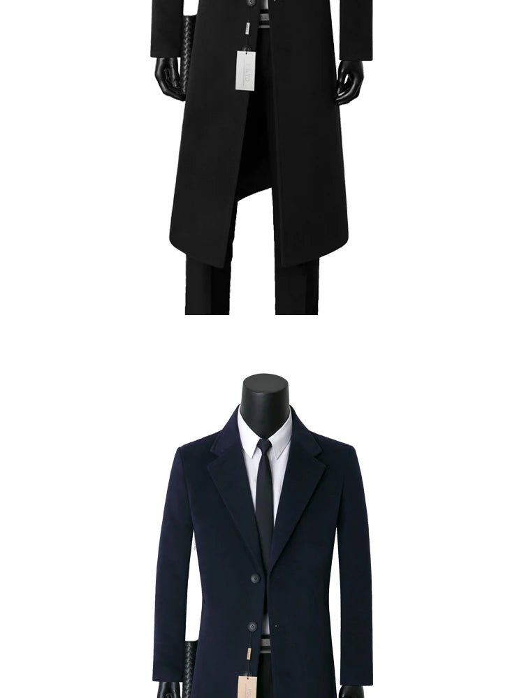 Men’s Cashmere Wool Overcoat | X-Long Single Button Coat in Plus Sizes S-9XL by BlazerBoyz