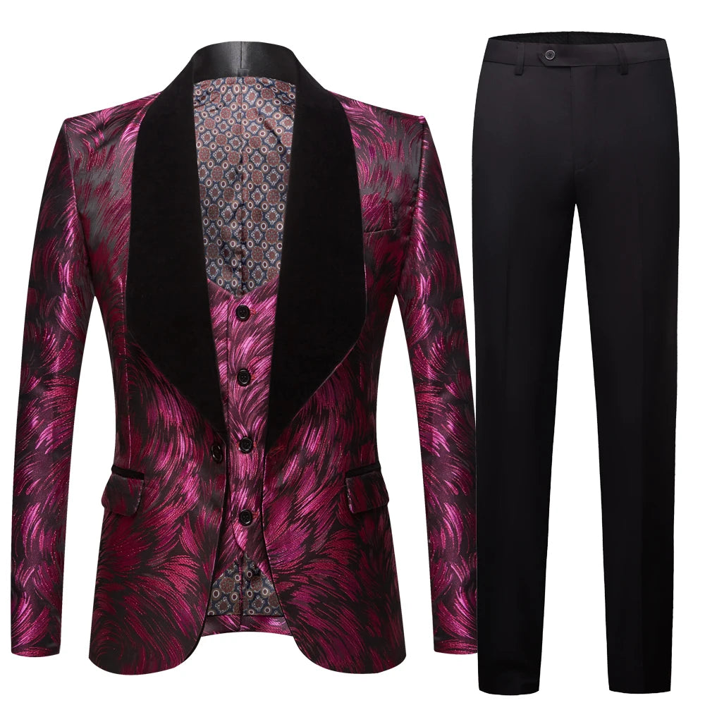 Men’s Big Shawl Lapel 3-Piece Suit | Fashionable Set in Pink, Red, Blue, White, Black by BlazerBoyz