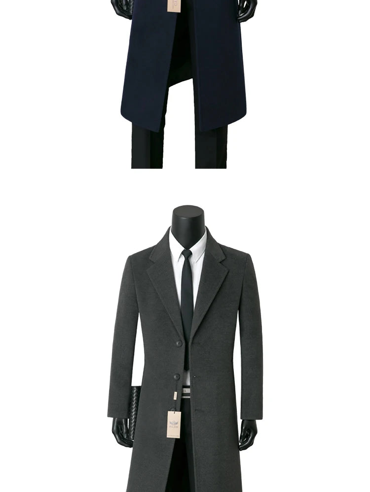 Men’s Cashmere Wool Overcoat | X-Long Single Button Coat in Plus Sizes S-9XL by BlazerBoyz