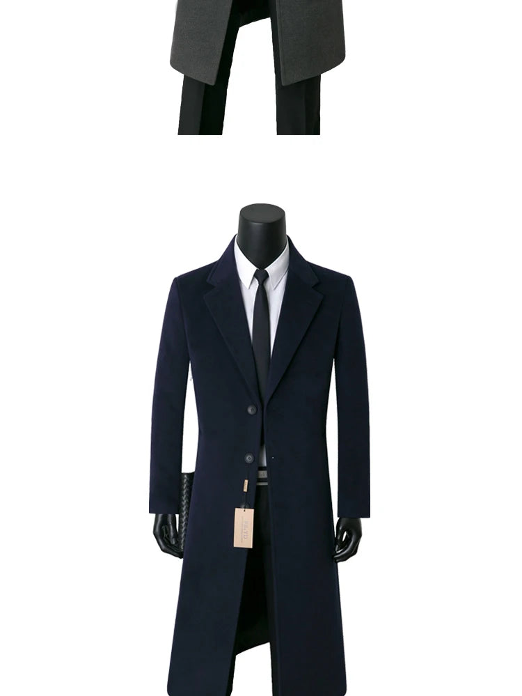 Men’s Cashmere Wool Overcoat | X-Long Single Button Coat in Plus Sizes S-9XL by BlazerBoyz