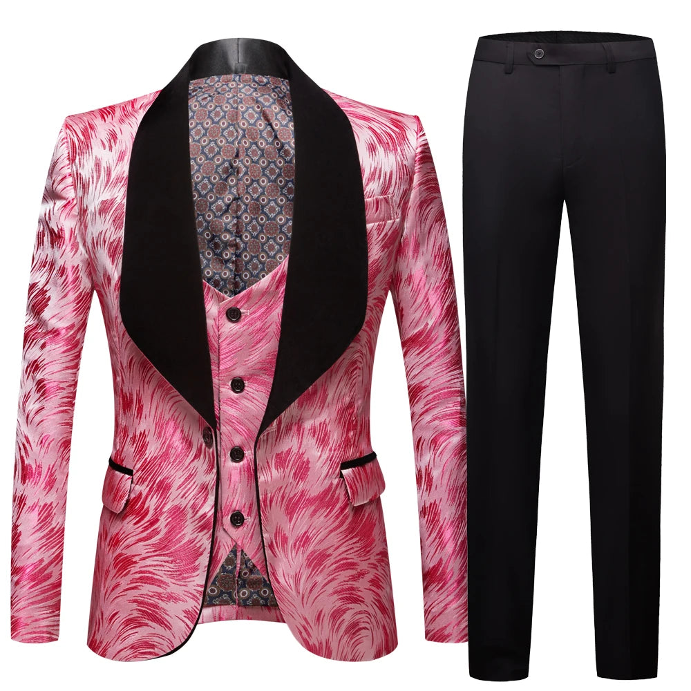 Men’s Big Shawl Lapel 3-Piece Suit | Fashionable Set in Pink, Red, Blue, White, Black by BlazerBoyz