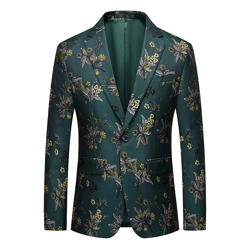 Men's Black Floral Jacquard Party Blazer | Luxury Steampunk Designer Suit Jacket by BlazerBoyz