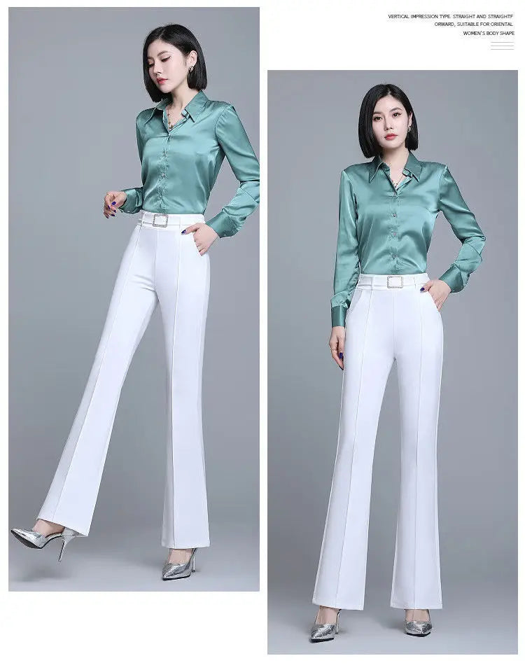 Elegant High-Waist Flare Pants for Women | Office & Casual Trousers by BlazerGirlz