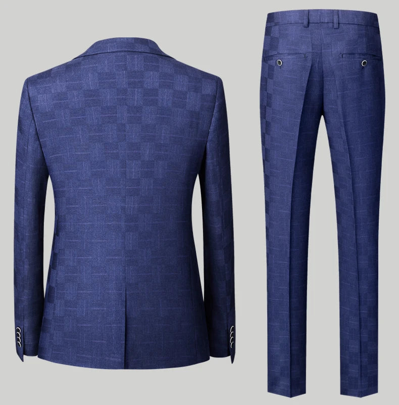 Men's Slim Fit Plaid 3-Piece Suit | Blue & Red Blazer, Vest, and Pants Set by BlazerBoyzPiece Set