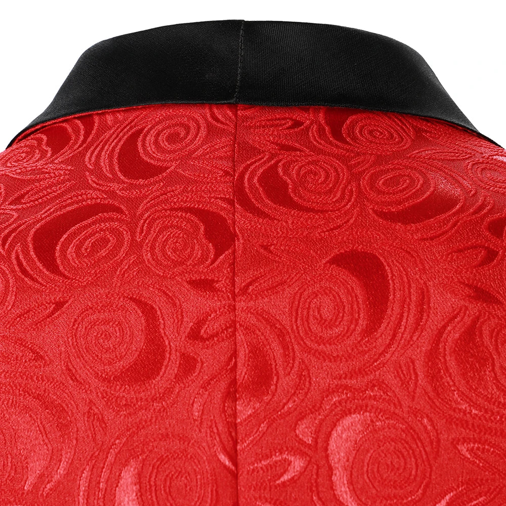 Men’s Rose Pattern Jacquard Blazer | Luxury Contrast Collar Slim Fit Party Jacket by BlazerBoyz