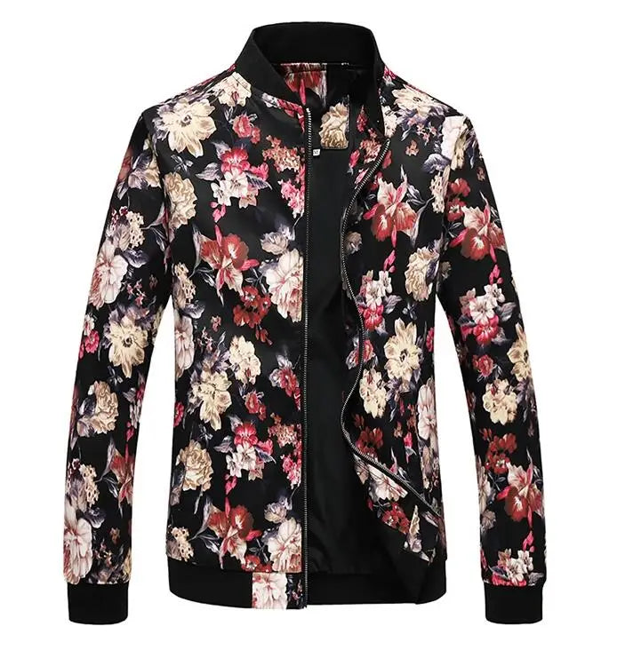 Men's Long-Sleeve Floral Baseball Collar Jacket – Casual High Street Fashion Sportswear