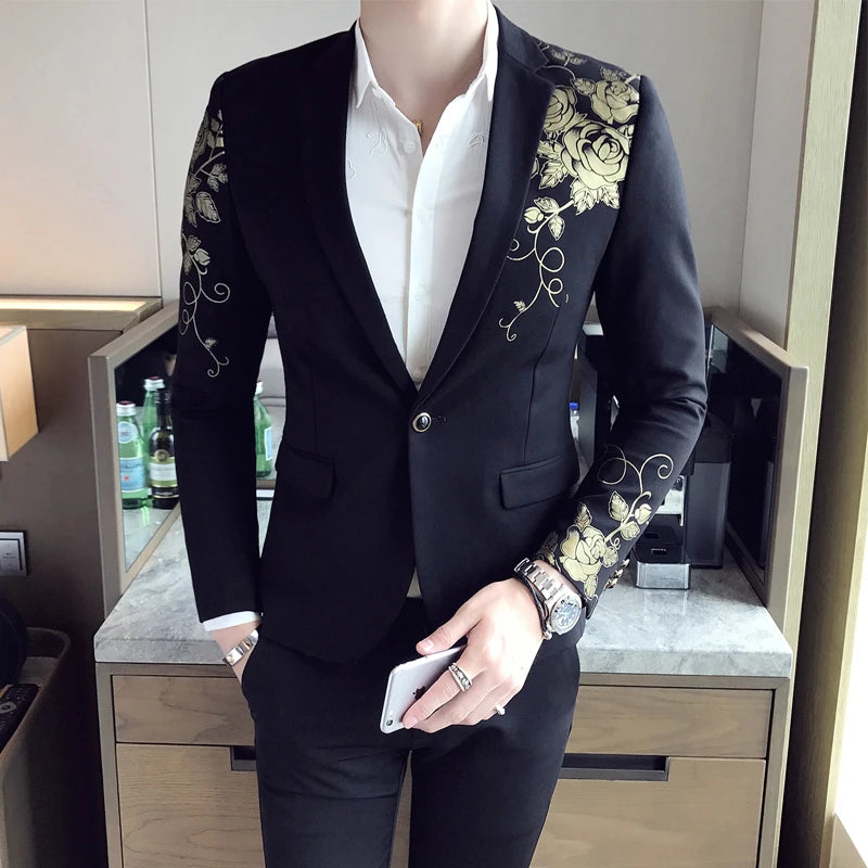 Luxury Gold Print Blazer | Slim Fit Men's Stage & Wedding Jacket by BlazerBoyz