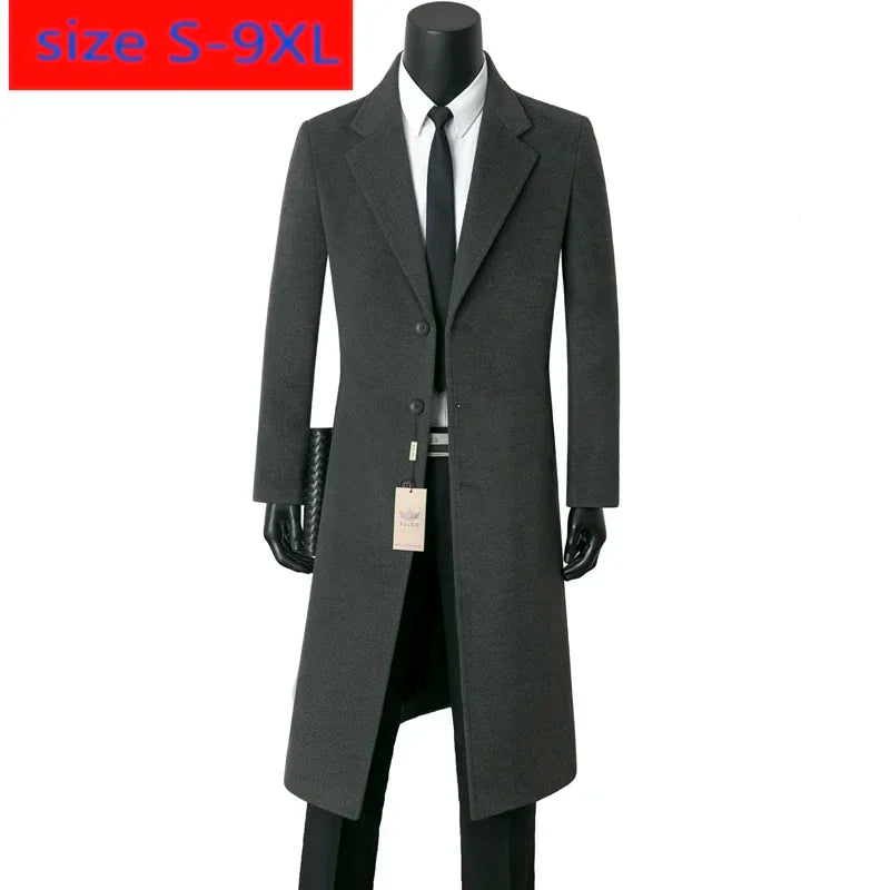 Men’s Cashmere Wool Overcoat | X-Long Single Button Coat in Plus Sizes S-9XL by BlazerBoyz