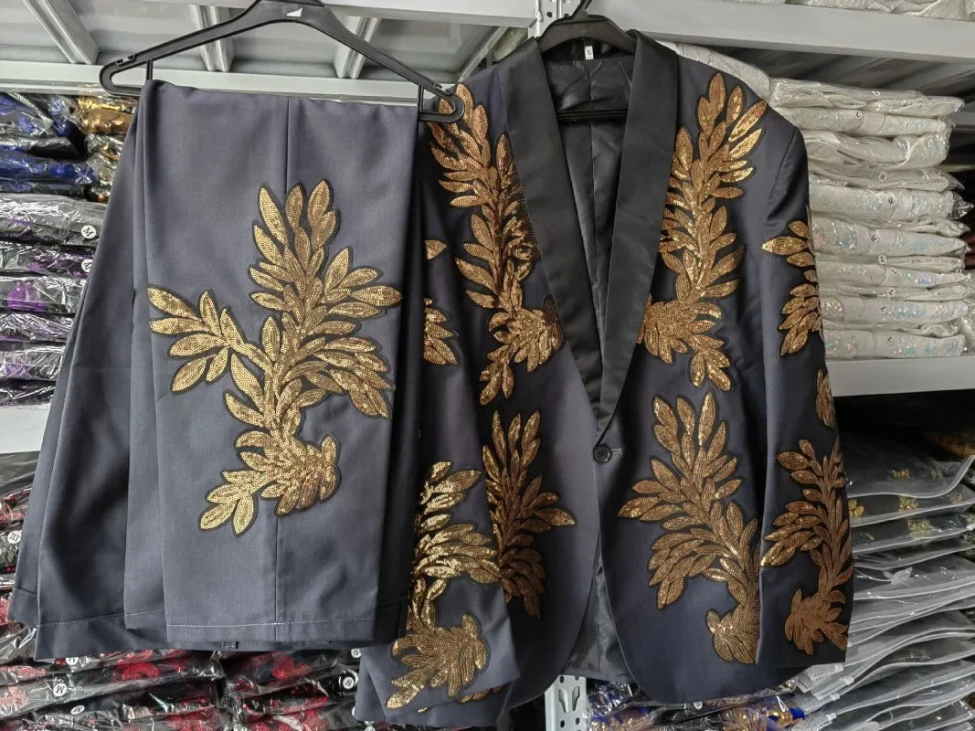 Gold Sequin Appliqué Suit | High-Quality Men's Performance & Casual Jacket by BlazerBoyz