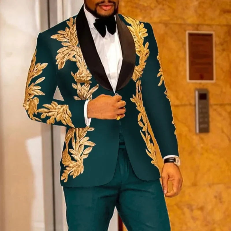 Gold Sequin Appliqué Suit | High-Quality Men's Performance & Casual Jacket by BlazerBoyz