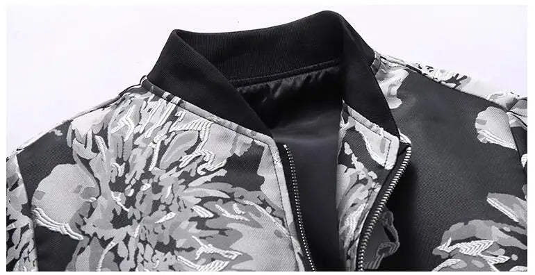 Men's Long-Sleeve Floral Baseball Collar Jacket – Casual High Street Fashion Sportswear