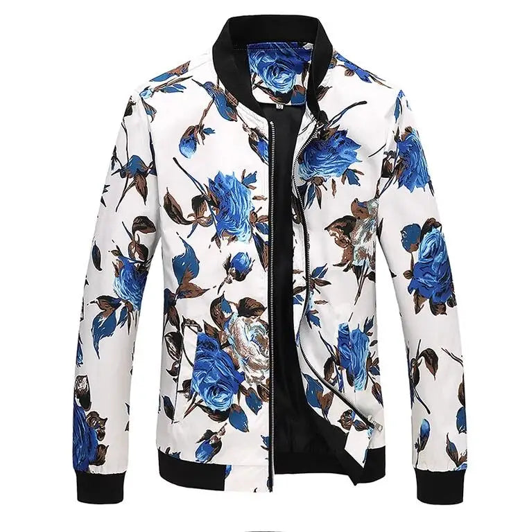 Men's Long-Sleeve Floral Baseball Collar Jacket – Casual High Street Fashion Sportswear