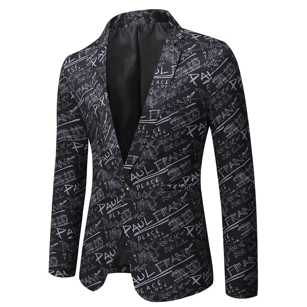 Men’s Casual Letter Printed Suit Jacket | Elegant Slim Fit Veston Homme by BlazerBoyz