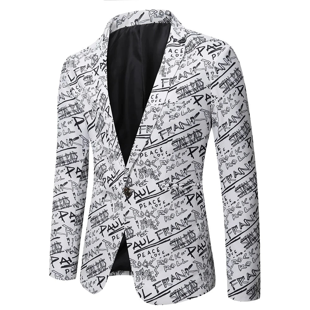 Men’s Casual Letter Printed Suit Jacket | Elegant Slim Fit Veston Homme by BlazerBoyz