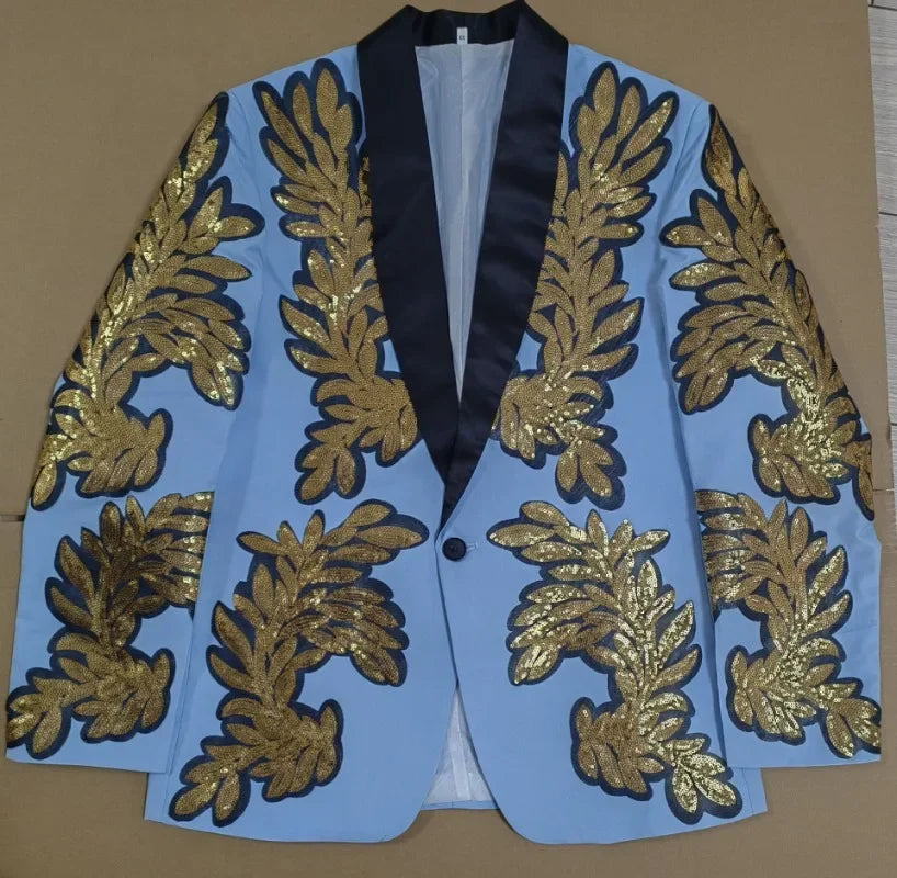 Gold Sequin Appliqué Suit | High-Quality Men's Performance & Casual Jacket by BlazerBoyz