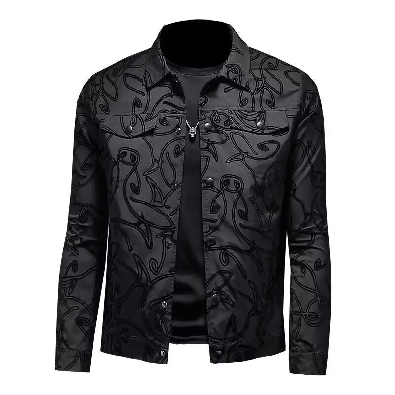 Luxury Flocking Jacquard Bomber Jacket – Men's Vintage Slim Fit Business Casual Coat