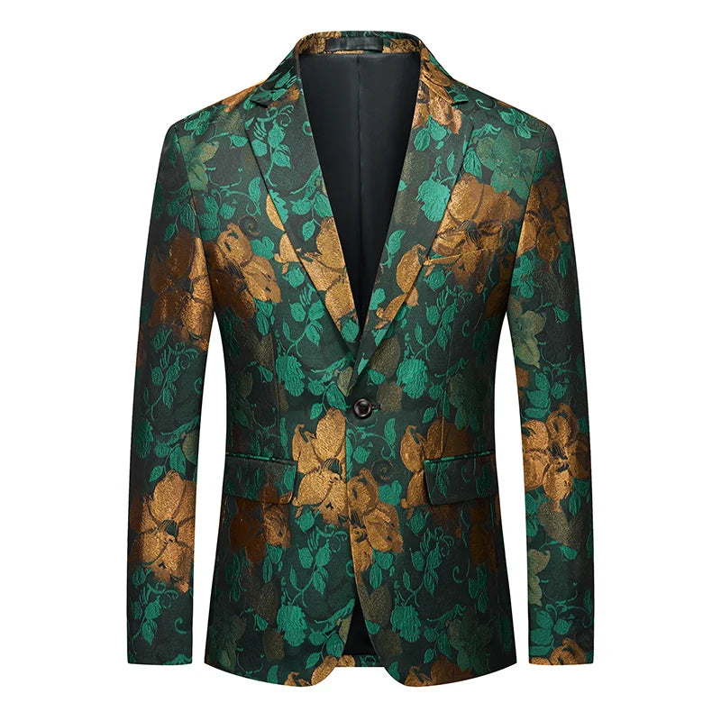 Men's Black Floral Jacquard Party Blazer | Luxury Steampunk Designer Suit Jacket by BlazerBoyz