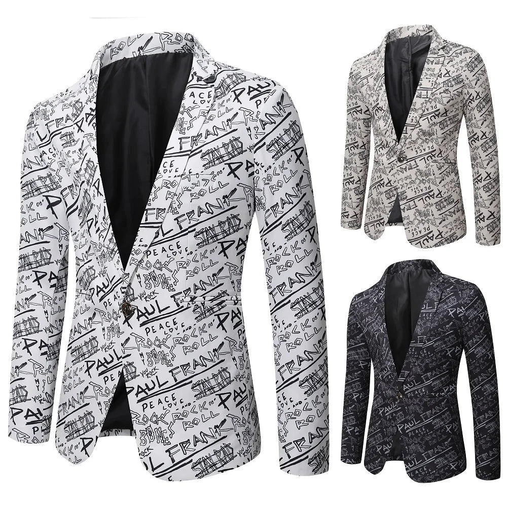 Men’s Casual Letter Printed Suit Jacket | Elegant Slim Fit Veston Homme by BlazerBoyz