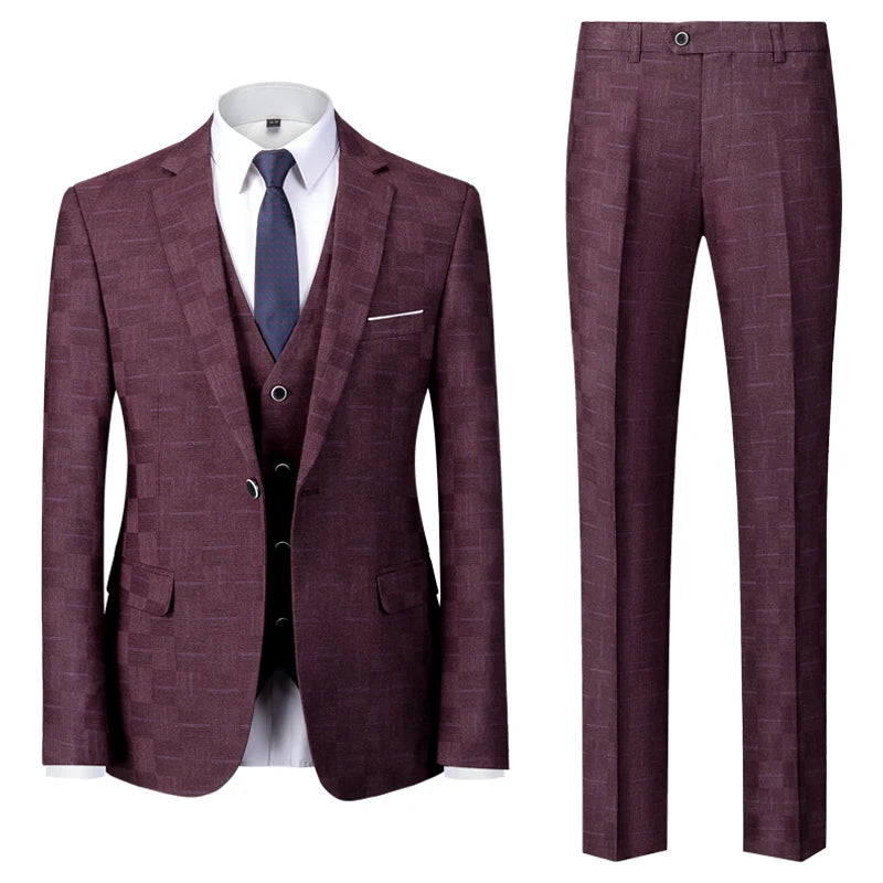 Men's Slim Fit Plaid 3-Piece Suit | Blue & Red Blazer, Vest, and Pants Set by BlazerBoyzPiece Set