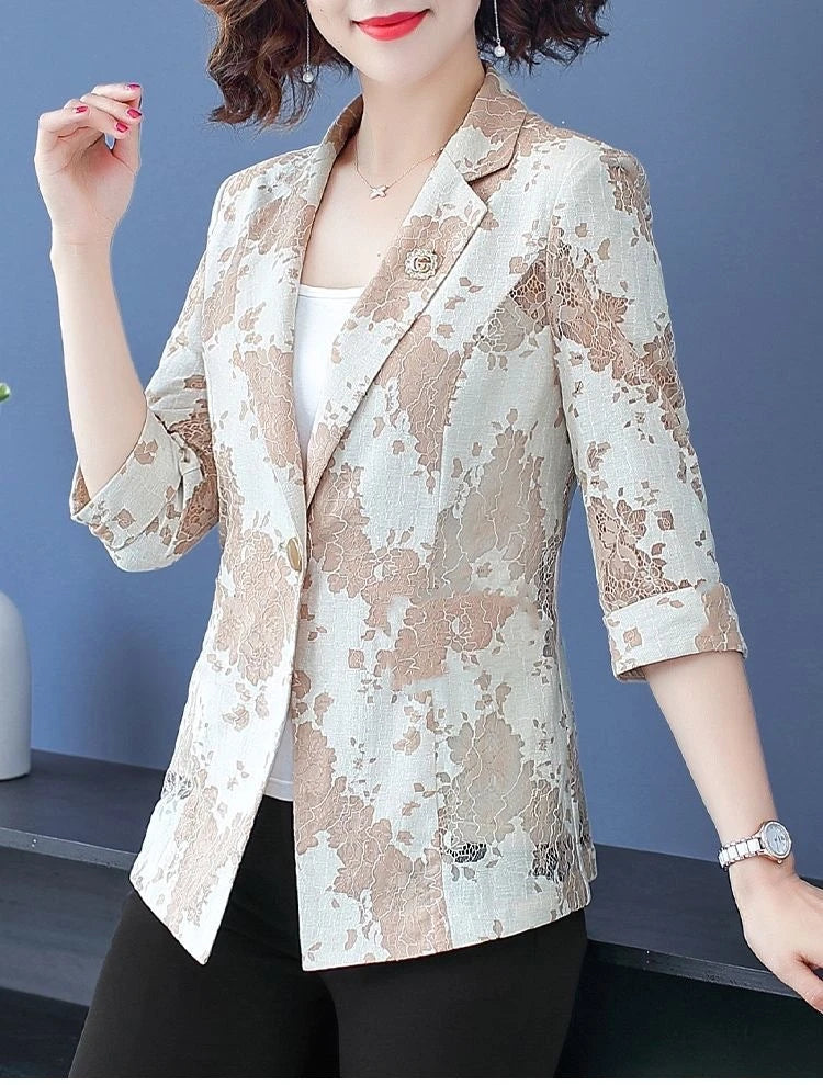 Women’s Blue Lace Blazer | CHAXIAOA Chic Long Sleeve Stylish Outerwear