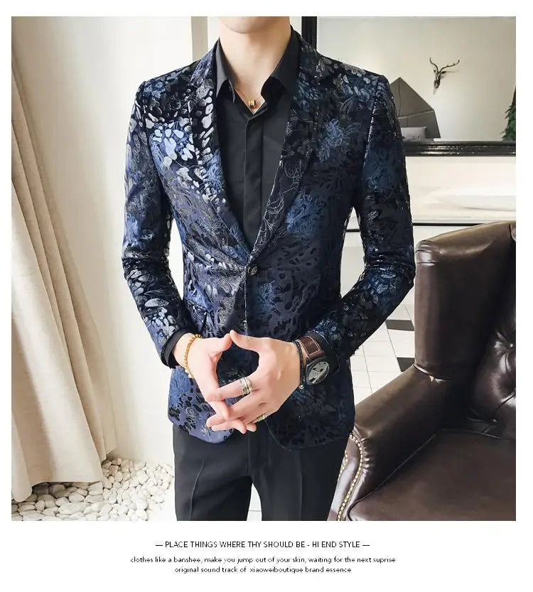 Men’s British Style Slim Fit Blazer | Trendy Print Wedding & Business Jacket by BlazerBoyz