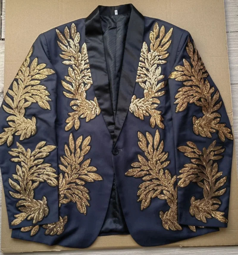 Gold Sequin Appliqué Suit | High-Quality Men's Performance & Casual Jacket by BlazerBoyz