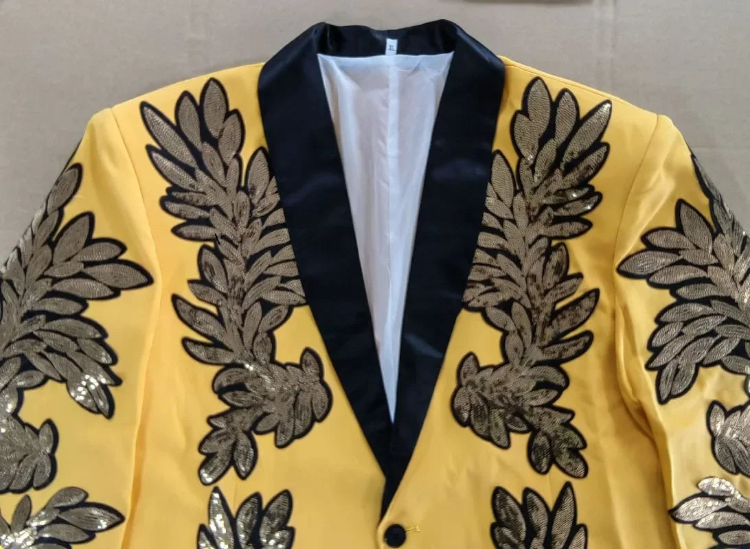 Gold Sequin Appliqué Suit | High-Quality Men's Performance & Casual Jacket by BlazerBoyz