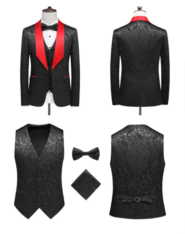 Courtly Charm 3-Piece Suit | Men's Slim Fit Swallowtail Wedding, Office, & Banquet Ensemble