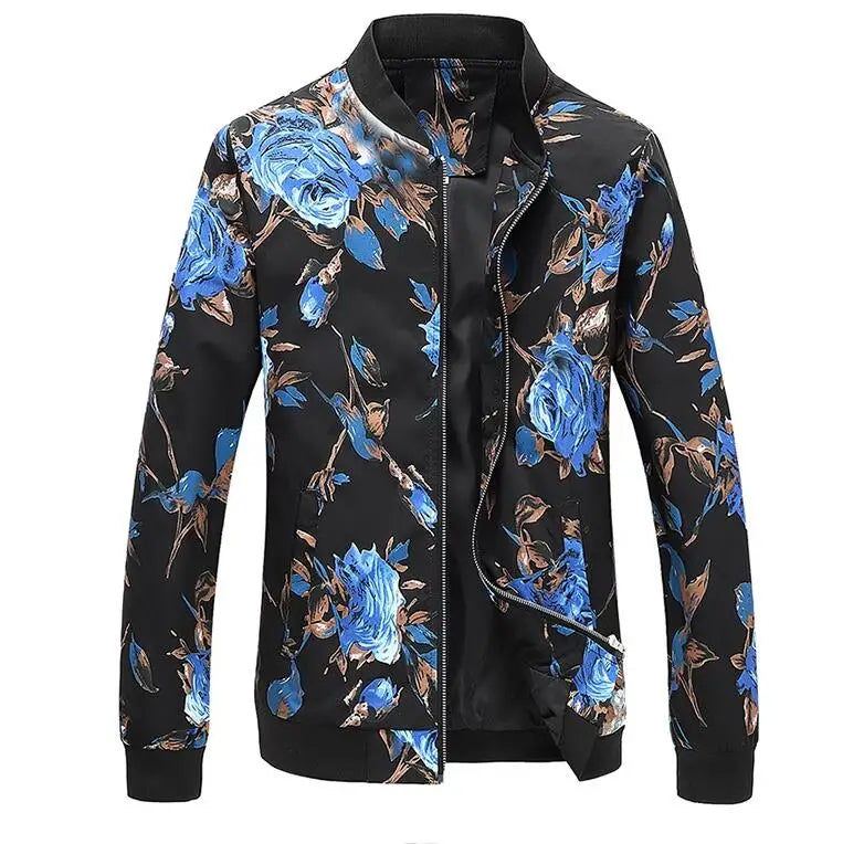 Men's Long-Sleeve Floral Baseball Collar Jacket – Casual High Street Fashion Sportswear