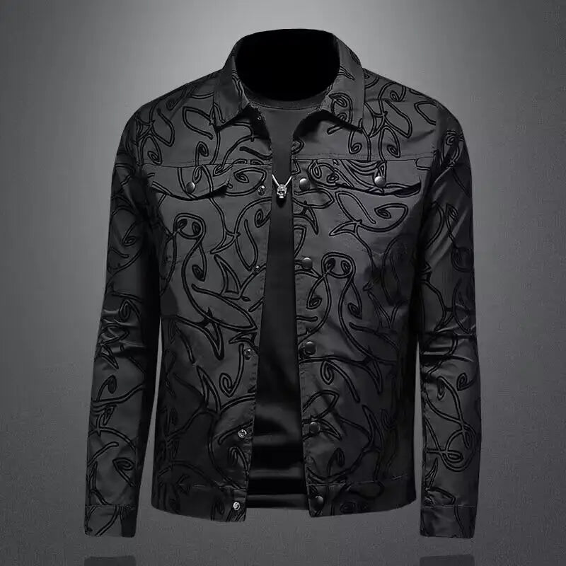 Luxury Flocking Jacquard Bomber Jacket – Men's Vintage Slim Fit Business Casual Coat