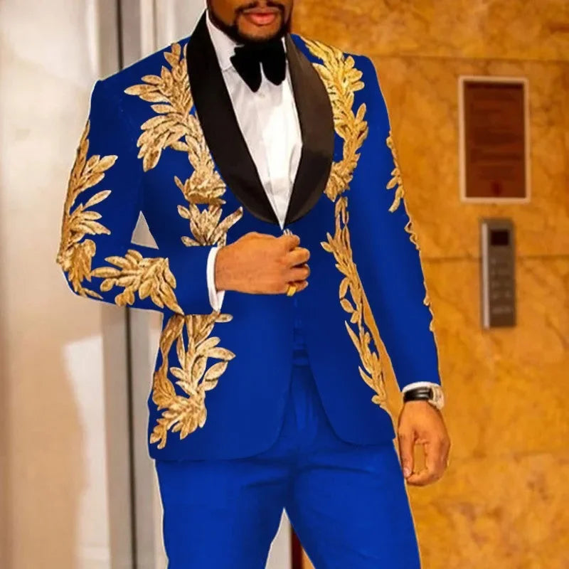 Gold Sequin Appliqué Suit | High-Quality Men's Performance & Casual Jacket by BlazerBoyz