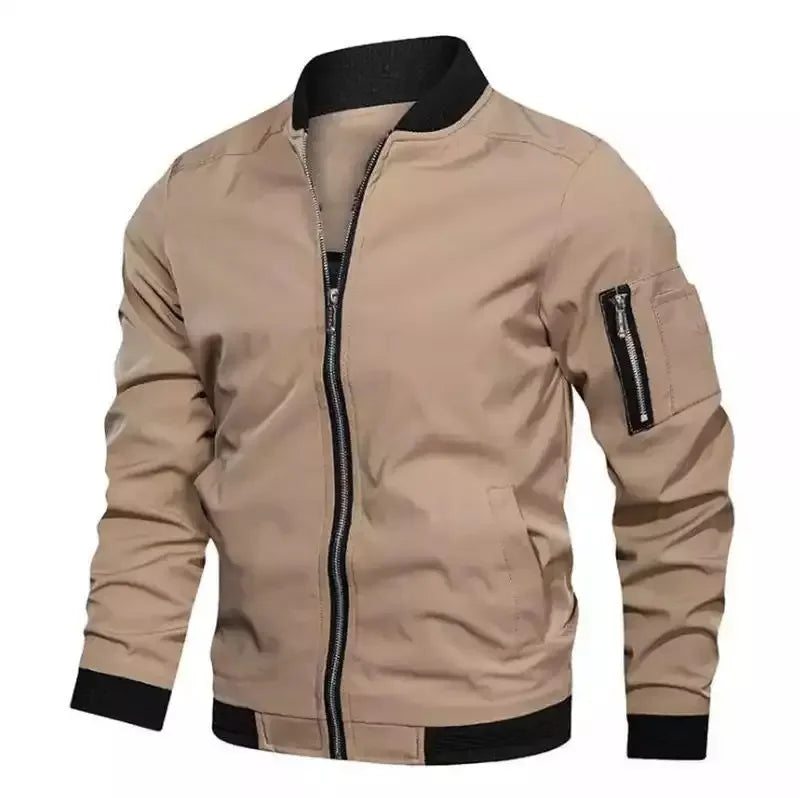 Men's High-Quality Solid Baseball Jacket – Casual Standing Neck Bomber for Spring & Autumn