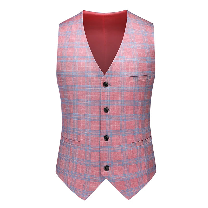 Red Striped Plaid 3-Piece Suit | Men's Slim Fit Wedding & Party Blazer, Pants & Vest by BlazerBoyz