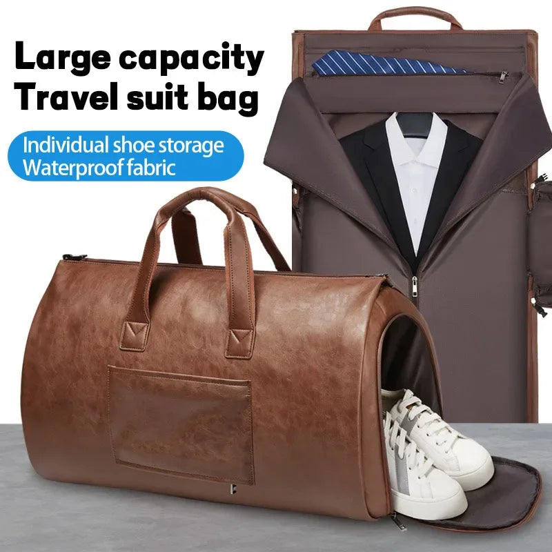 Leather Duffle Bag with Adjustable Strap | Stylish Carry-On Garment Travel Bag