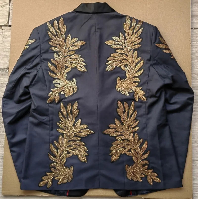 Gold Sequin Appliqué Suit | High-Quality Men's Performance & Casual Jacket by BlazerBoyz