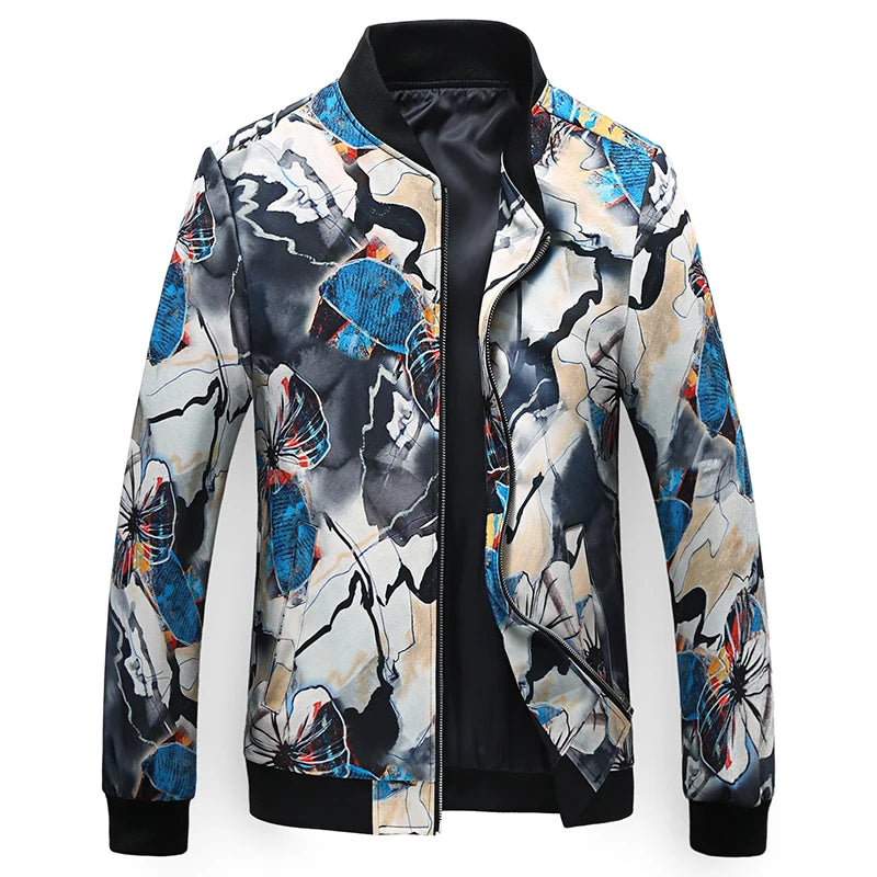 Men's Long-Sleeve Floral Baseball Collar Jacket – Casual High Street Fashion Sportswear