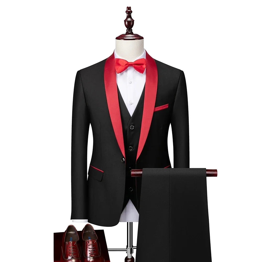 Men's Skinny Fit 3-Piece Tuxedo Suit | Slim Fit Groom & Prom Blazer Set by BlazerBoyz