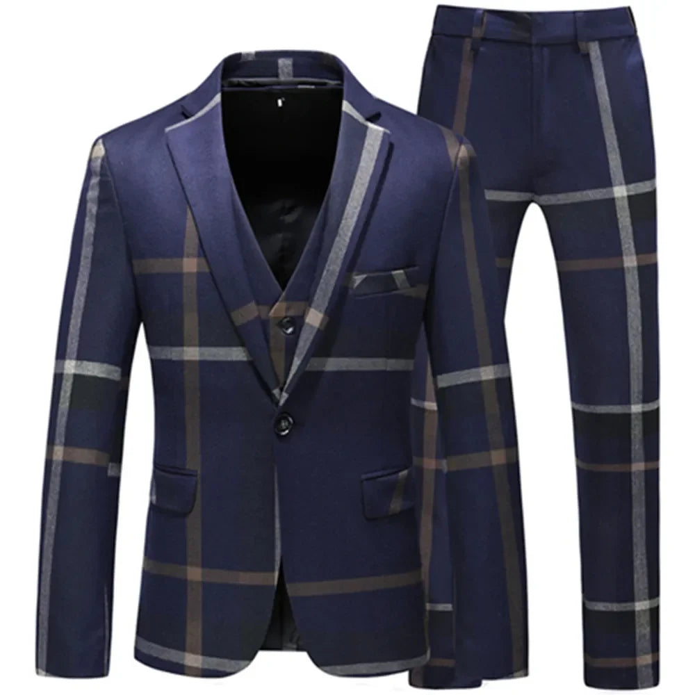 High-Quality Plaid Suit for Men | 3-Piece Slim Fit Business & Wedding Set by BlazerBoyz