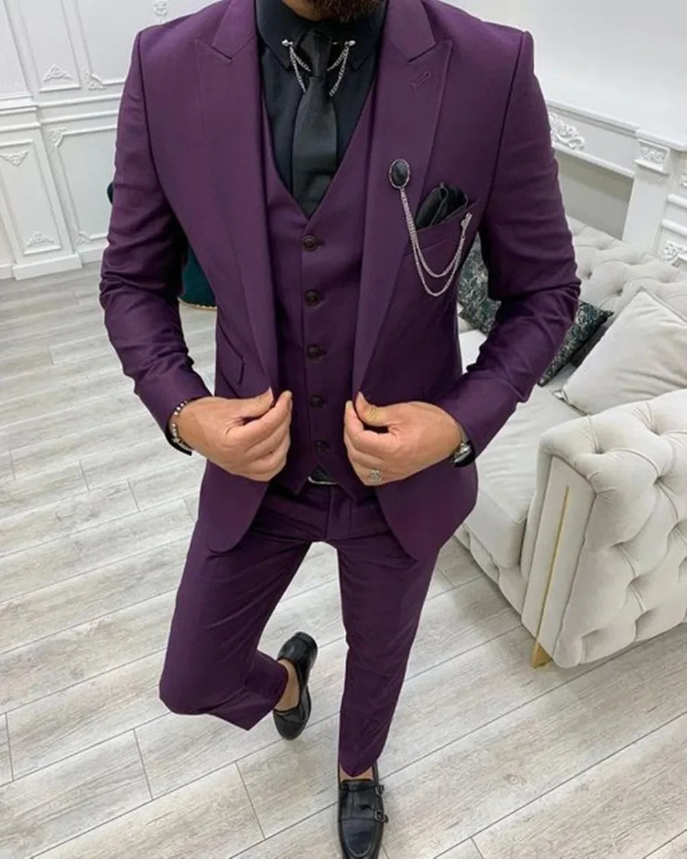 Elegant Lapel 3-Piece Slim Fit Suit