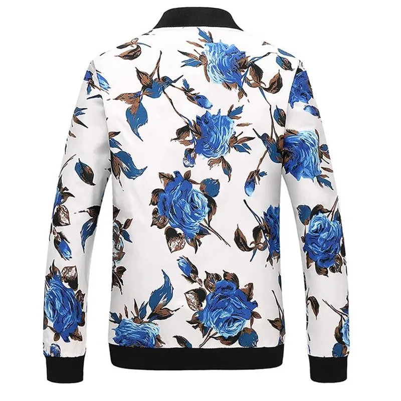 Men's Long-Sleeve Floral Baseball Collar Jacket – Casual High Street Fashion Sportswear