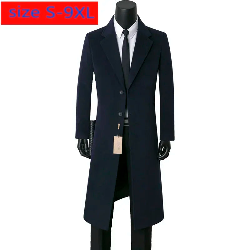 Men’s Cashmere Wool Overcoat | X-Long Single Button Coat in Plus Sizes S-9XL by BlazerBoyz