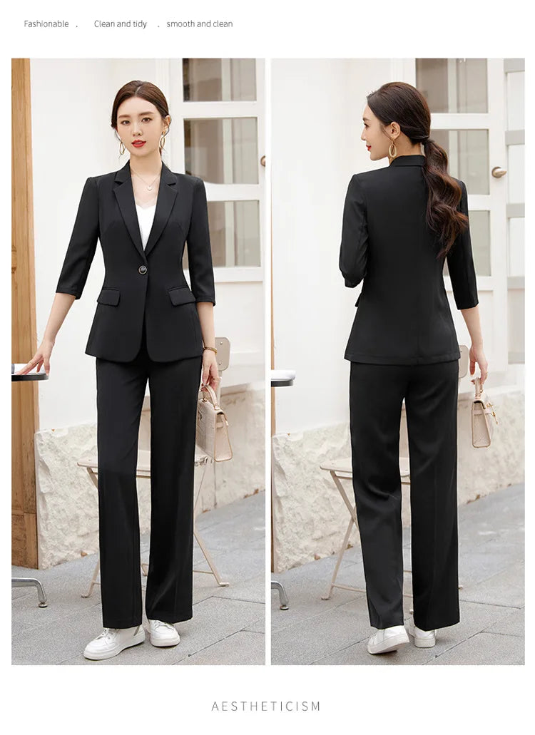 Office Pant Suits for Women | Casual 2-Piece Set with Three-Quarter Sleeve Blazer by BlazerGirlz