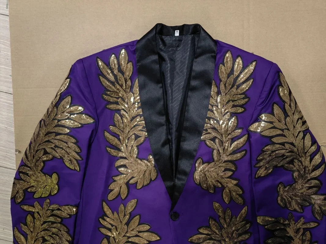 Gold Sequin Appliqué Suit | High-Quality Men's Performance & Casual Jacket by BlazerBoyz