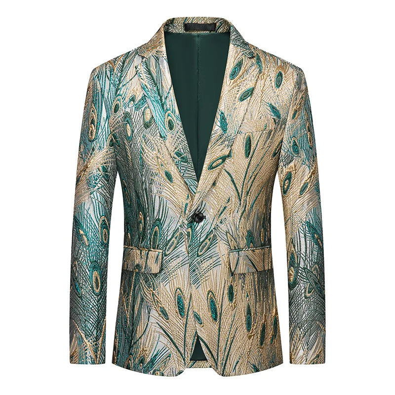 Luxury Peacock Feather Jacquard Blazer | Top-Quality Single Button Men’s Elegant Suit Jacket by BlazerBoyz