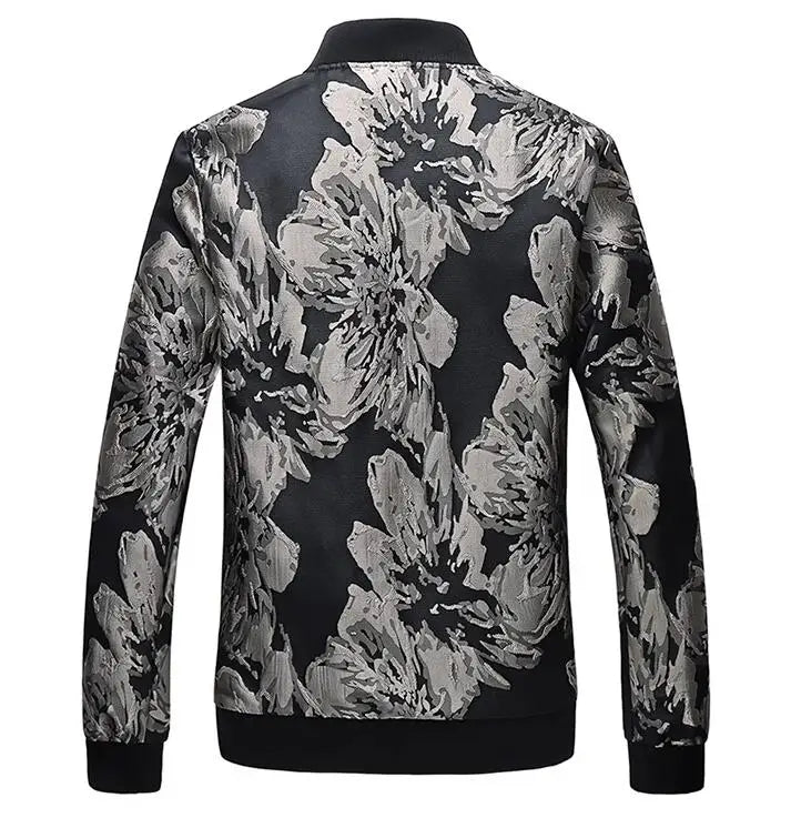 Men's Long-Sleeve Floral Baseball Collar Jacket – Casual High Street Fashion Sportswear