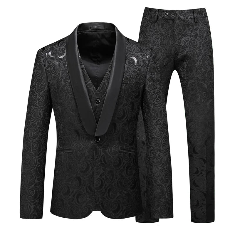 Courtly Charm 3-Piece Suit | Men's Slim Fit Swallowtail Wedding, Office, & Banquet Ensemble