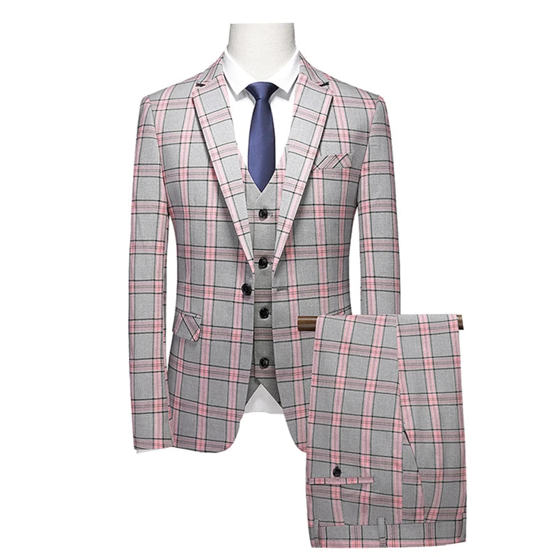 Red Striped Plaid 3-Piece Suit | Men's Slim Fit Wedding & Party Blazer, Pants & Vest by BlazerBoyz