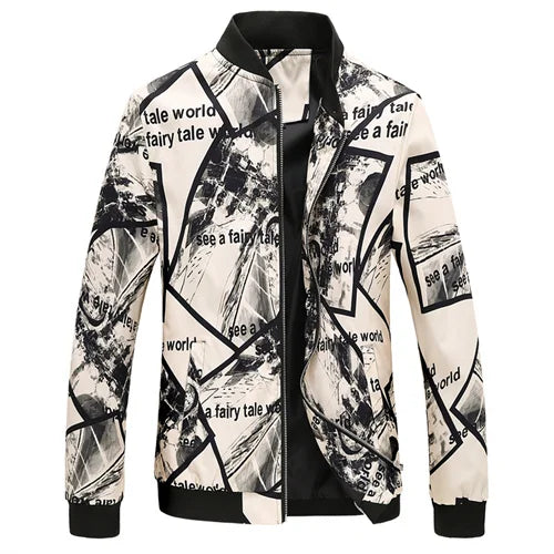 Men's Long-Sleeve Floral Baseball Collar Jacket – Casual High Street Fashion Sportswear